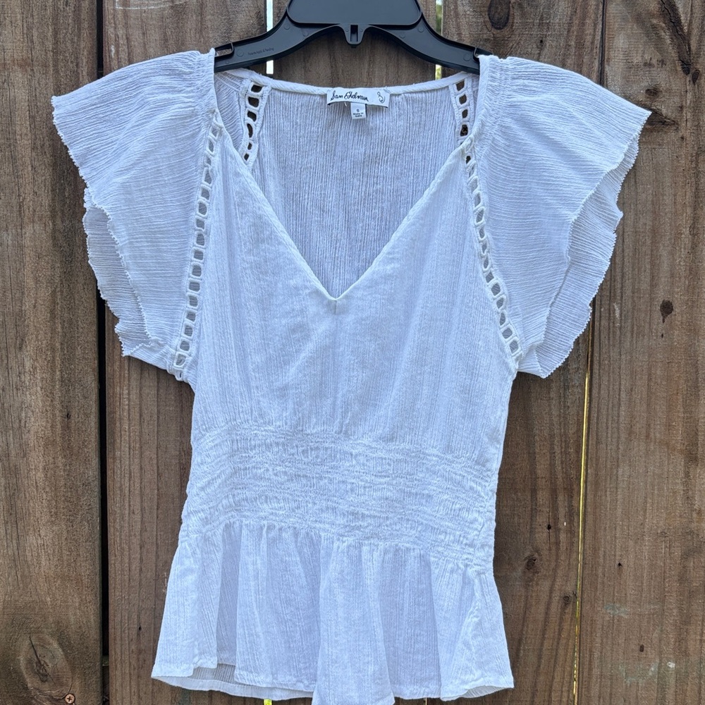Women’s Small Sam Edelman White Flutter Sleeve Blouse